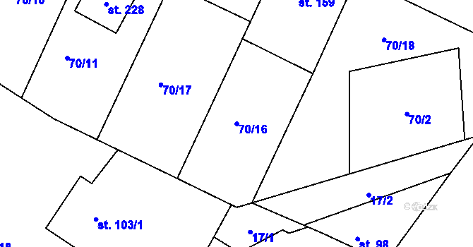 Parcela st. 70/16 v KÚ Písková Lhota, Katastrální mapa