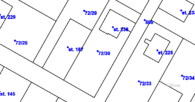Parcela st. 72/30 v KÚ Písková Lhota, Katastrální mapa
