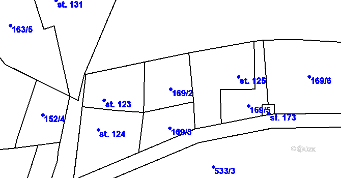 Parcela st. 169/2 v KÚ Písková Lhota, Katastrální mapa