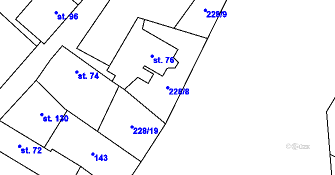 Parcela st. 228/8 v KÚ Písková Lhota, Katastrální mapa