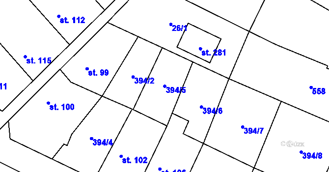 Parcela st. 394/5 v KÚ Písková Lhota, Katastrální mapa