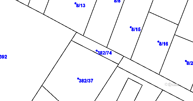 Parcela st. 382/74 v KÚ Písková Lhota, Katastrální mapa