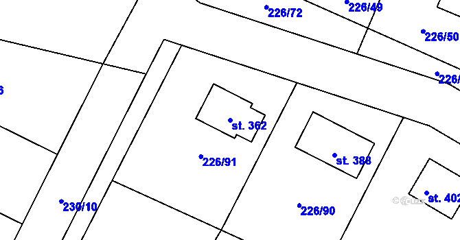 Parcela st. 362 v KÚ Písková Lhota, Katastrální mapa