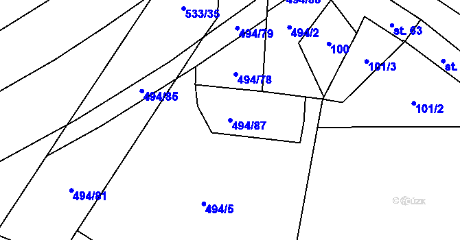 Parcela st. 494/87 v KÚ Písková Lhota, Katastrální mapa