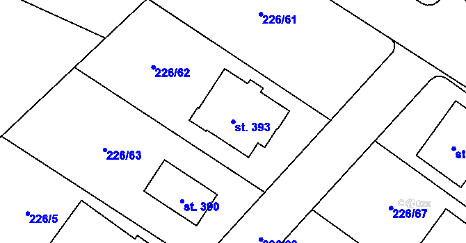 Parcela st. 393 v KÚ Písková Lhota, Katastrální mapa