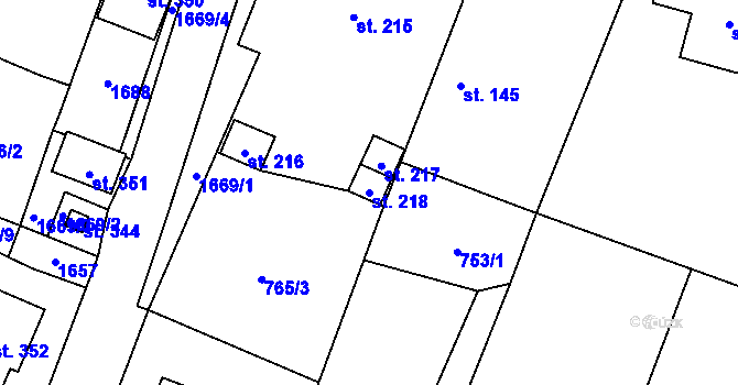 Parcela st. 218 v KÚ Písková Lhota u Poděbrad, Katastrální mapa