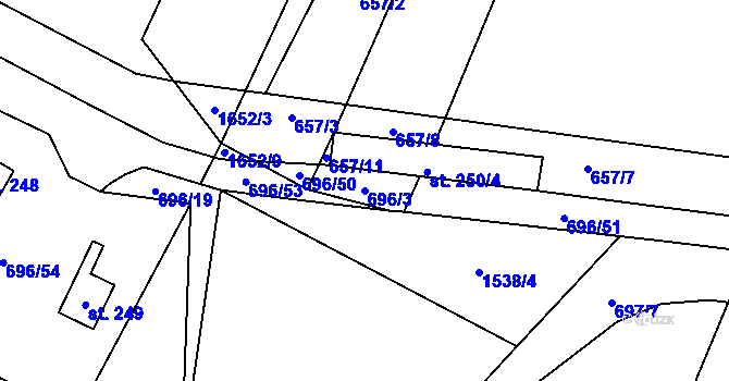 Parcela st. 696/3 v KÚ Písková Lhota u Poděbrad, Katastrální mapa