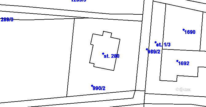Parcela st. 280 v KÚ Písková Lhota u Poděbrad, Katastrální mapa