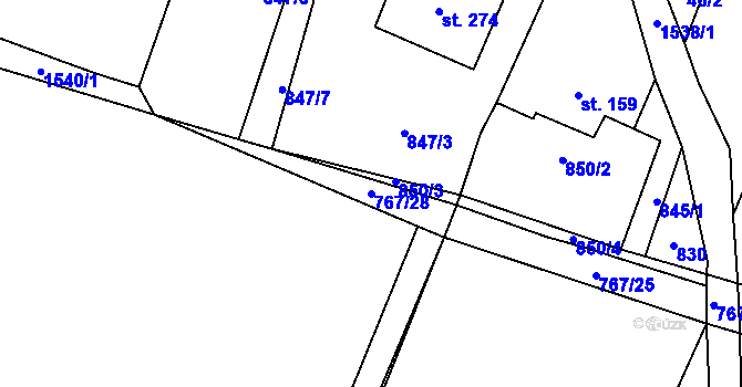 Parcela st. 767/28 v KÚ Písková Lhota u Poděbrad, Katastrální mapa