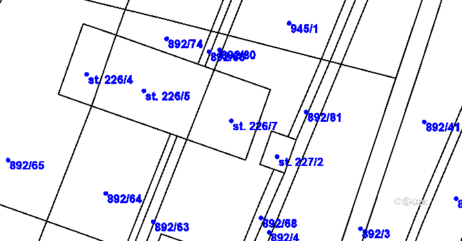 Parcela st. 226/7 v KÚ Písková Lhota u Poděbrad, Katastrální mapa