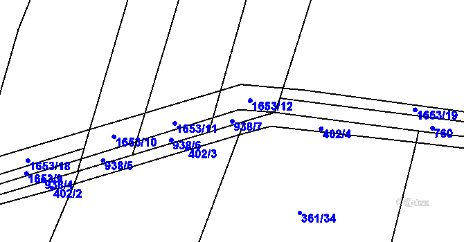 Parcela st. 938/7 v KÚ Písková Lhota u Poděbrad, Katastrální mapa