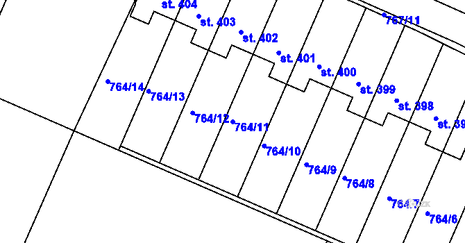 Parcela st. 764/11 v KÚ Písková Lhota u Poděbrad, Katastrální mapa