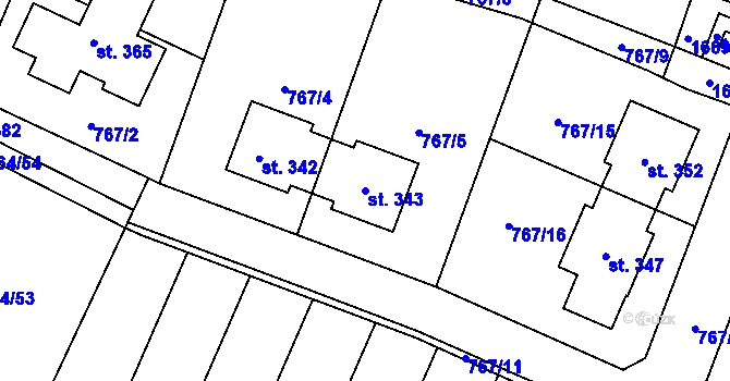 Parcela st. 343 v KÚ Písková Lhota u Poděbrad, Katastrální mapa