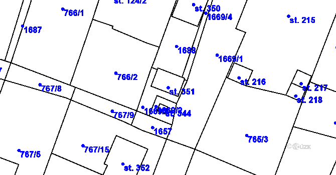 Parcela st. 351 v KÚ Písková Lhota u Poděbrad, Katastrální mapa