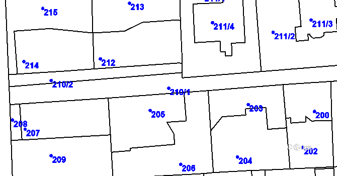 Parcela st. 210/1 v KÚ Písnice, Katastrální mapa