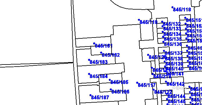 Parcela st. 845/182 v KÚ Písnice, Katastrální mapa