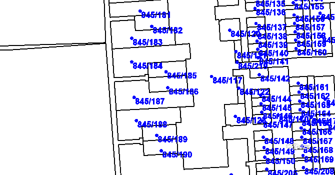 Parcela st. 845/186 v KÚ Písnice, Katastrální mapa