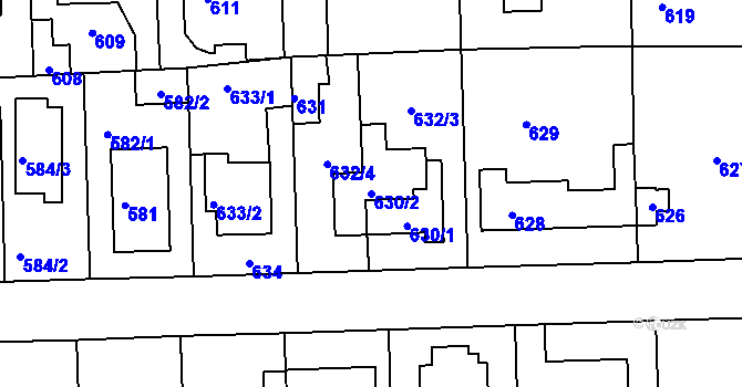 Parcela st. 630/2 v KÚ Písnice, Katastrální mapa
