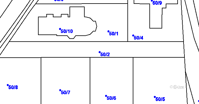 Parcela st. 50/2 v KÚ Písnice, Katastrální mapa