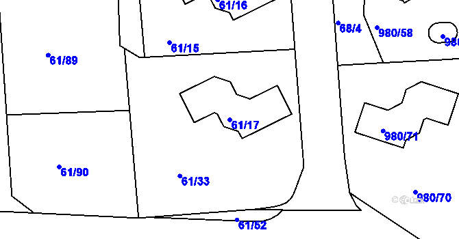 Parcela st. 61/17 v KÚ Písnice, Katastrální mapa