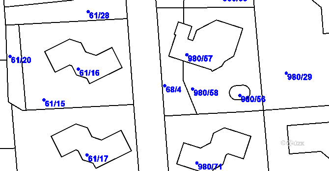 Parcela st. 68/4 v KÚ Písnice, Katastrální mapa