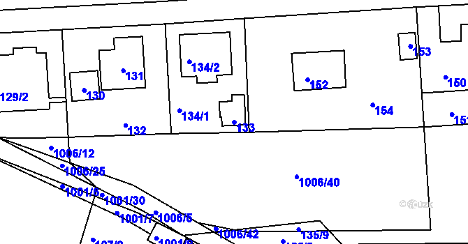 Parcela st. 133 v KÚ Písnice, Katastrální mapa