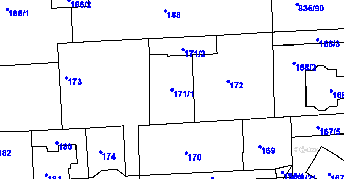 Parcela st. 171/1 v KÚ Písnice, Katastrální mapa