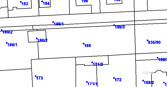 Parcela st. 188 v KÚ Písnice, Katastrální mapa