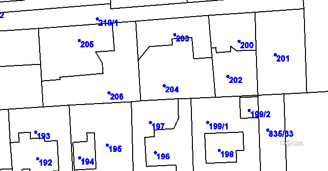 Parcela st. 204 v KÚ Písnice, Katastrální mapa