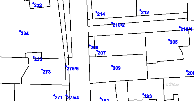 Parcela st. 207 v KÚ Písnice, Katastrální mapa
