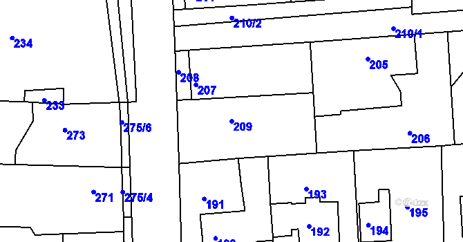 Parcela st. 209 v KÚ Písnice, Katastrální mapa