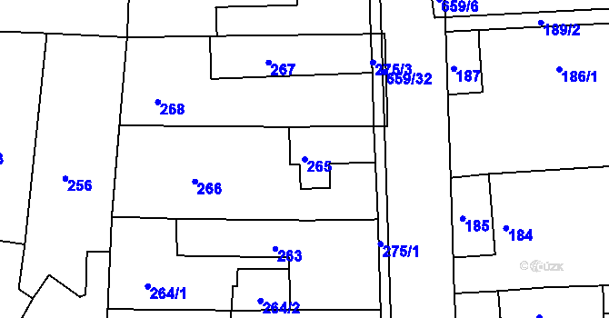 Parcela st. 265 v KÚ Písnice, Katastrální mapa