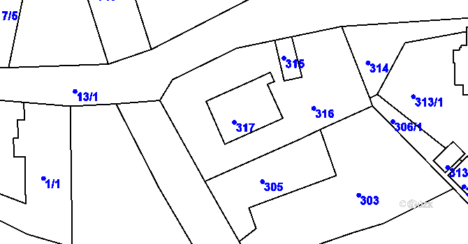 Parcela st. 317 v KÚ Písnice, Katastrální mapa