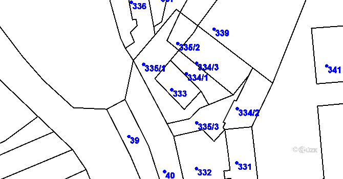 Parcela st. 333 v KÚ Písnice, Katastrální mapa