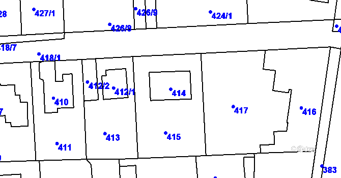 Parcela st. 414 v KÚ Písnice, Katastrální mapa