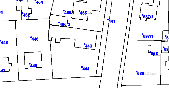 Parcela st. 443 v KÚ Písnice, Katastrální mapa