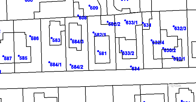 Parcela st. 581 v KÚ Písnice, Katastrální mapa