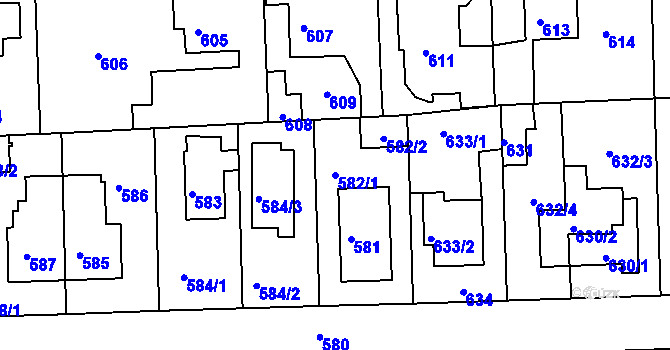 Parcela st. 582/1 v KÚ Písnice, Katastrální mapa