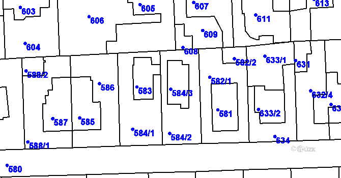 Parcela st. 584/3 v KÚ Písnice, Katastrální mapa