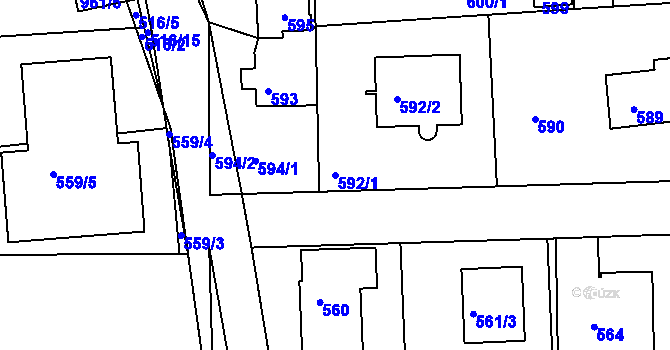 Parcela st. 592/1 v KÚ Písnice, Katastrální mapa