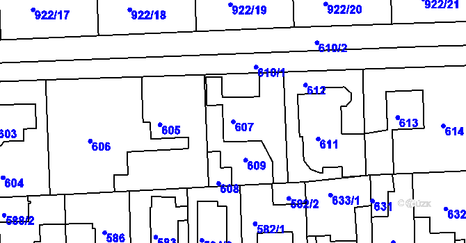 Parcela st. 607 v KÚ Písnice, Katastrální mapa