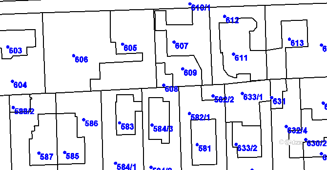 Parcela st. 608 v KÚ Písnice, Katastrální mapa