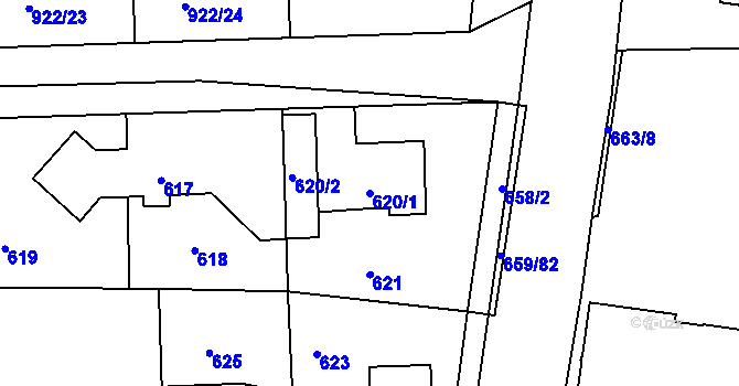 Parcela st. 620/1 v KÚ Písnice, Katastrální mapa