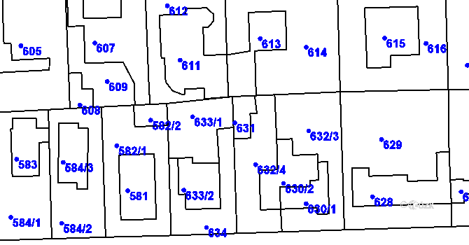 Parcela st. 631 v KÚ Písnice, Katastrální mapa