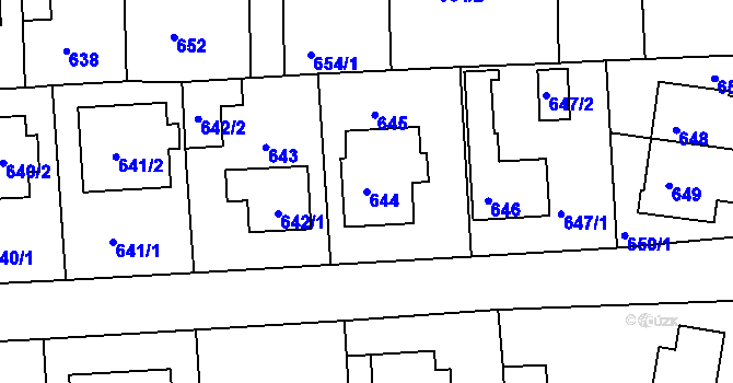 Parcela st. 644 v KÚ Písnice, Katastrální mapa