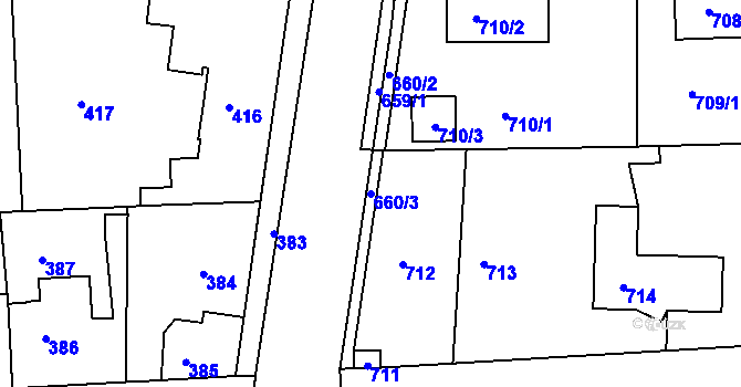 Parcela st. 660/3 v KÚ Písnice, Katastrální mapa