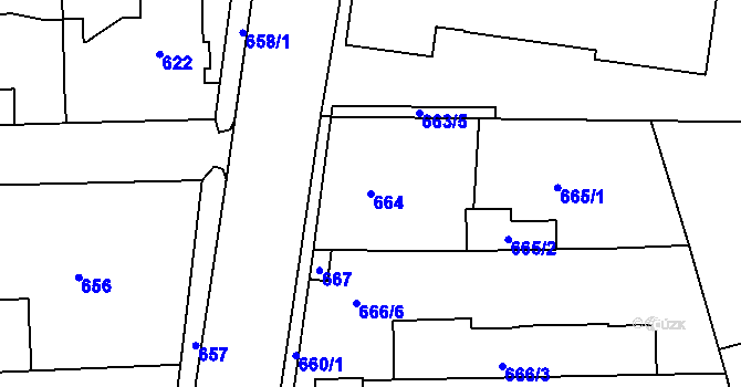 Parcela st. 664 v KÚ Písnice, Katastrální mapa