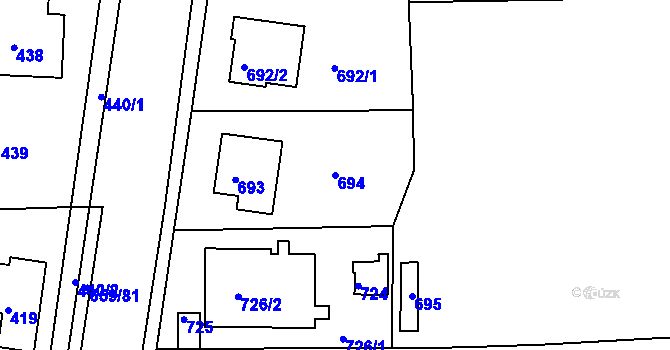 Parcela st. 694 v KÚ Písnice, Katastrální mapa