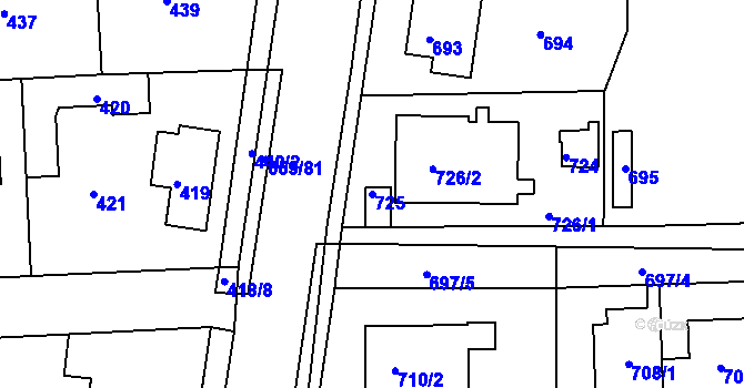 Parcela st. 725 v KÚ Písnice, Katastrální mapa
