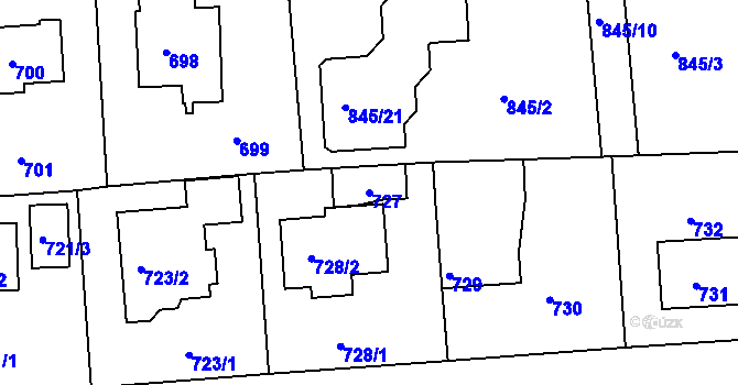 Parcela st. 727 v KÚ Písnice, Katastrální mapa